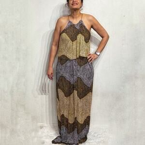 H&M Brown Animal Print Tiered Maxi Dress Sz M